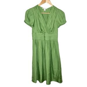 Banana Republic Y2K Silk Satin Babydoll Dress Green Womens 0 Knee Short Sleeve